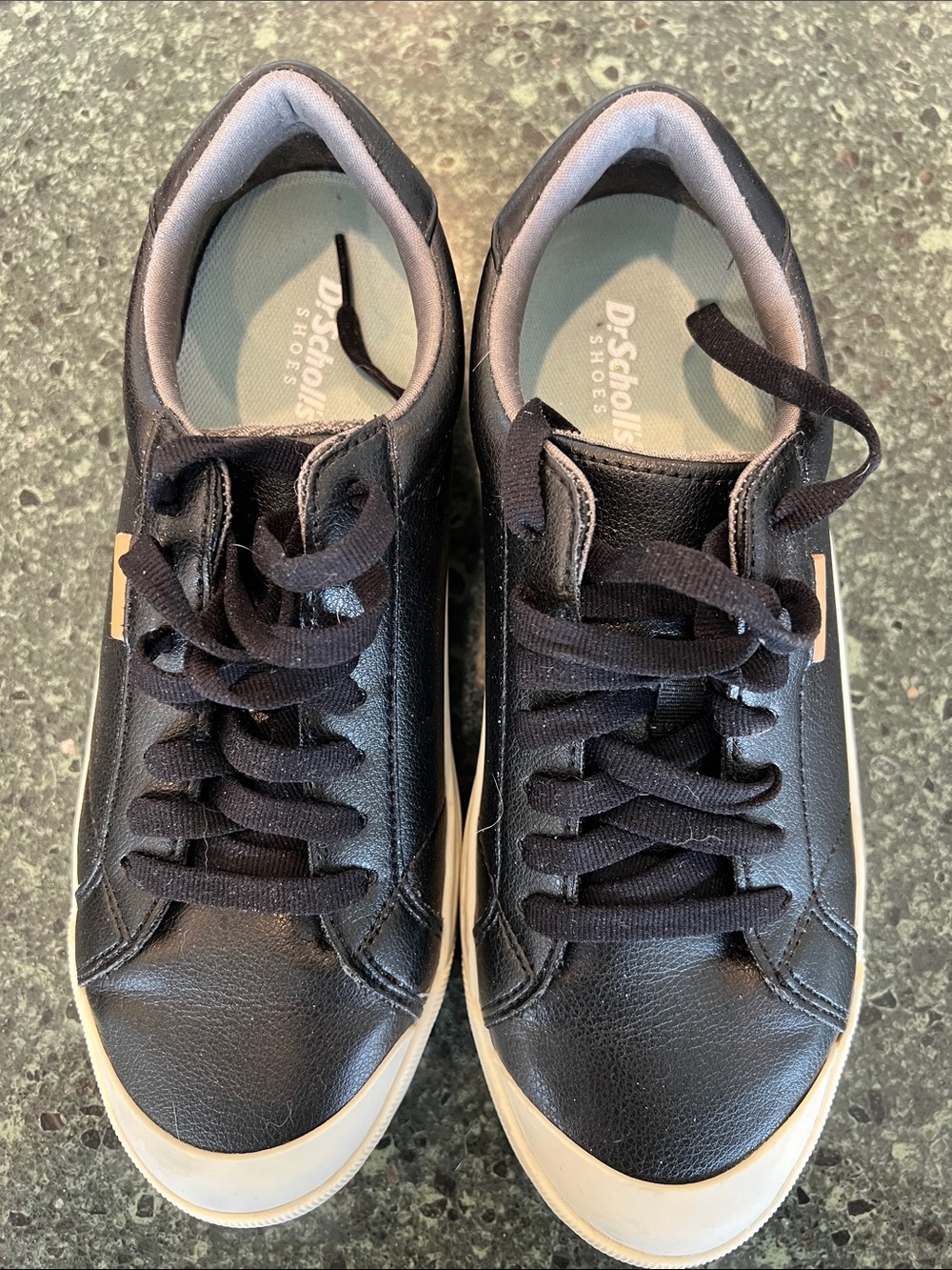 Dr. Scholl's Black Leather Low-Top Sneakers with Cream Outsoles